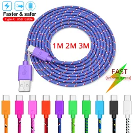 كابل USB نوع C 1M/2M/3M شحن سريع USB C كابلات شاحن الهاتف المنسوجة من NYLON NYLON من أجل Xiaomi 13 Samsung S23 Huawei Mate 60