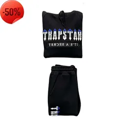 Trapstar Tracksuit Men Chenille Decoded 2.0 - Black and Blue 1 Top Quality Embroidered Hoodie Jogging Pants Women Eu Sizes