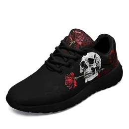 Coolcustomize custom skull and rose black red running walking casual shoes own design name number logo walking tennis athletic men women fashion comfort sneaker