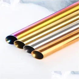 Drinking Straws Types Of Drinking Sts Durable Stainless Steel 8 5 Straight St Dia 12Mm Round Mouth Bevel Milk Tea Mticolor Metal Bar F Dhrig