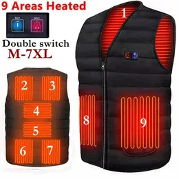 Men Autumn winter Smart heating Cotton Vest 9 area Heated V neck vest Women Outdoor Flexible Thermal Winter Warm Jacket M-7XL 240110