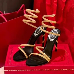 RENE CAOVILLA STILETTO SANDALS装飾的なクリスタル95mmパールラインストーン飾るリングウェディングドレスヒールイブニングパーティーレディースハイヒールデザイナー工場靴