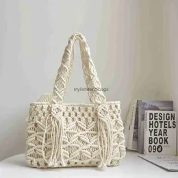 Totes Cotton Rope Hand Woven Bag Simple And Artistic Beach Vacation Solid Color Shoulderstylisheendibags