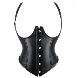 Kvinnors shapers svart punk stil korsetter remmar väst midje tränare cincher shaper faux läder korsett underbust för festdräkter