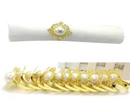 Cały 50pllot Golden Antique Fauxl Pearl Subkura Pierścienie serwetkowe Serviette Holder na przyjęcie weselne Bankiet Adornment5218442