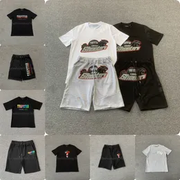 Trapstar Tracksuit Mens t Shirt Short Sleeve Print Outfit Chenille Tracksuit Black Cotton London Streetwear S-XL
