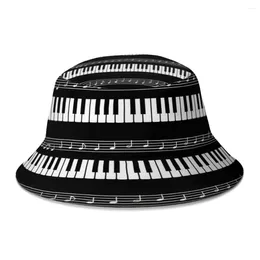 Berets Piano Organ Keyboard Bucket Hat For Women Men Students Foldable Bob Fishing Hats Panama Cap Streetwear