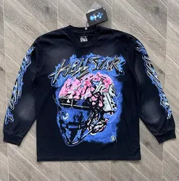 Hellstar tişörtler tasarımcısı uzun kollu gömlek beyin baskılı erkekler artı tişört rapçi heavy zanaat unisex tshirts kadınlar büyük boy siyah tişört