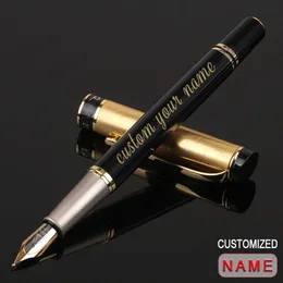 Anpassad Fountain Pen Golden Text Stationery Office levererar tillbaka till skolartiklar Metall NIB Skrivande bläck Män lyxig japansk svart 240111