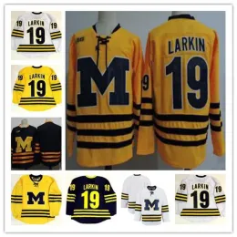 Najwyższej jakości Michigan Wolverines #19 Dylan Larkin Yellow Jersey College Hockey Stiched Jerseys Darmowa wysyłka S-3XL