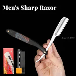 Shavers Japon Vintage Razor Erkekler Keskin Jilet Berber Dükkanı Kafa Tıraş Bıçağı Karbon Çelik Düz Uban Ebony Sap Tüy Bıçaklar