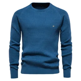 AIOPESON 100 Cotton Men Sweaters Soild Color Oneck High Quality Mesh Pullovers Male Winter Autumn Basic for 240111