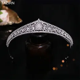 TAZIRN CZ Princess Tiaras and Crowns 5A Cubic Zirconia Small Headwear Bridal Wedding Prom Party Hair Accessories Jewelry 240110