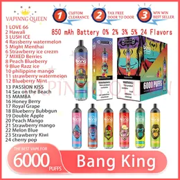 Bang King 6000 Puff Одноразовая электронная сигарета 14 мл Жидкость 0% 2% 3% 5% Концентрация 24 вкуса Аккумуляторная батарея 850 мАч Bang 6K Puffs Vapes