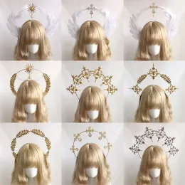 Cosplay Gothic Lolita Halo Crown Headband Material Package Halloween Vintage Sun Goddess Baroque Halo Wedding Headpiece Handmade BJ