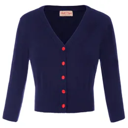 Belle Poque Bolero feminino jumpers primavera outono 3/4 manga com decote em v botão malhas casaco cardigan sólido casual jumper