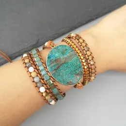 Pulseiras Edothalia na moda 5 wraps pulseira oceano pedra artesanal boêmio amazonita pedra grânulo pulseira de couro boho chique jóias