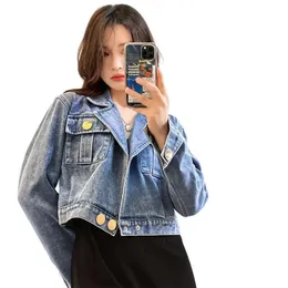 Jeans 2023 Nuova giacca di jeans ultracorta Donna Primavera Autunno Highwaist Exposenavel Jean Cappotto Lady Blue Small Blazer Capispalla BF Tops