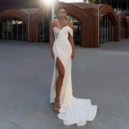 Elagnt Beyaz Akşam Pagent Elbise 2024 Omuz Kapalı Sizinde Sizinde Sizsiz Yumuşak Satin Prom Resmi Parti Elbiseleri Robe De Soiree Vestidos De Gala