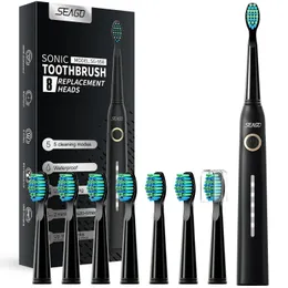 Tandborste Seago Par Uppladdningsbar elektrisk tandborste Sonic Tooth Brush Travel Box Ultrasonic Byt ut 8 penselhuvuden