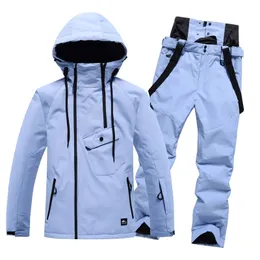 Ternos de esqui de inverno ao ar livre cor sólida à prova de vento isolamento impermeável snowboard roupas terno respirável conjunto de esqui das mulheres dos homens 240111