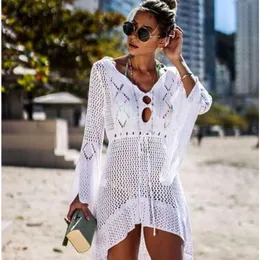 "Stylish Women's Crochet Beach Cover Up With Tassel Tie - Trendiga stickade strandkläder för sommaren, sexig genomskinlig baddräktskydd och strandklänning"