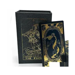 Kartenspiele Black Gold Folie Tarot Kunststoff Wasserdicht FL Englische Ausgabe Magier Deck Drop Lieferung Spielzeug Geschenke Puzzles Dhg4E Dh91C