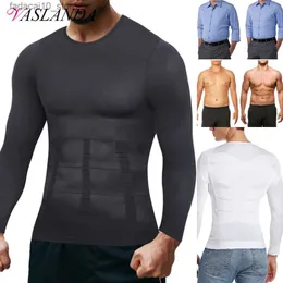 Cintura barriga shaper homens corpo shaper manga longa camisas de compressão inverno base camada t-shirt emagrecimento roupa interior controle de barriga shapewear treino tops q240110