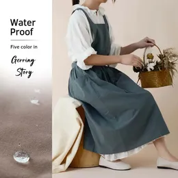 Gerring Cotton Waterproof Kitchen Apron Woman Waiter Vest Work Uniform House Accessories Japanese Dress With Pockets 240111