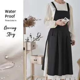 Gerring Cotton Waterproof Apron Kitchen Woman Baking Accessories Japanese Adjustable Beauty Black Cute Coffee Shop Aprons 240111