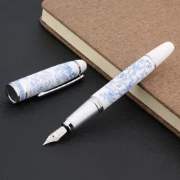 High Quality Chinese Blue and White Porcelain Pattern Medium Nib Fountain Pen Stationery Office School Supplies 240111