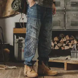 Мужские джинсы в американском стиле тяжелой промышленности, потертые старые свободные прямые брюки-карго с застежкой-молнией для езды на мотоцикле