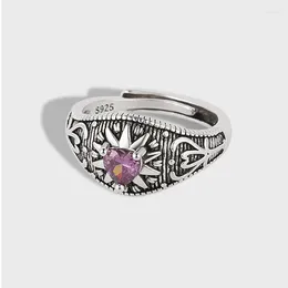 Pierścienie klastra Ventfille 925 Sterling Silve Cyrcon Sun Ring for Women Girl Prezent Miłość Hart retro prostota spadek biżuterii