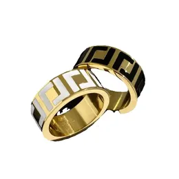 Hergestellt in Italien, Designer-F-Ring, extravagante Emaille, hohl, Gold, Silber, Rose, Edelstahlringe, weiß, für Damen und Herren, Hochzeitsschmuck, Party-Geschenke, 977 339 544