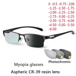 Sun Pochromic Myopia glasögon Optiska män Studenten slutade Myopia Eyewear Recept Glasögon Frame Half Rim -1.0 -4.0 240111