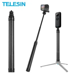Monopiedi Telesin 1.16m Selfie Stick in fibra di carbonio Lunghezza regolabile Monopiede 1/4 Foro per vite per Gopro 10 9 8 7 6 5 4 Insta360 Osmo Action