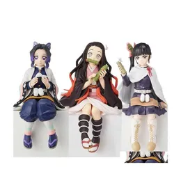 Action Toy Figures Demon Slayer Figur Nezuko Tanjirou Shinobu Zenitsu Hashibira Inosuke Eat Rice Balls PVC figur Kimetsu no ya dh3kg