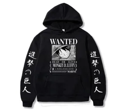 Aanval op Titan One Piece Luffy Hoodie Mannen Mode Homme Fleece Hoodies Japanse Anime Gedrukt Mannelijke Streetwear Oversized Kleding H7607745