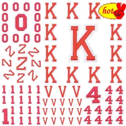 5st/Lot Red Letters Patches For Clothing Siffer Iron on Brodery Applique TermineDesive Jackets Parches Ropa Letras Alphabet