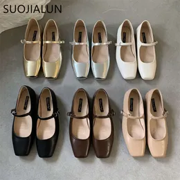 Vestido suojialun 2023 verão nova marca feminina plana de moda quadrada dedo dedo raso Mary Jane Soft Casual Ballet Slingback Shoes