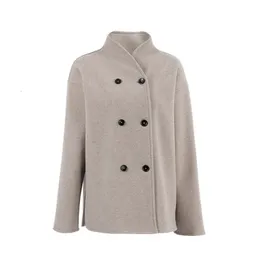 MUXI Autumnwinter Solid Color Double Breasted Womens Jacket Vneck Warm Coat Traf 240110