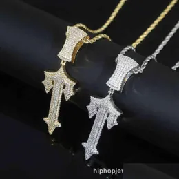 Pendanthalsband Trapstar London Hip Hop Cross Pendant Inlaid Zircon Pop Rap Style Wearable Tennis Chain Cuba Drop Delivery 2022 245a