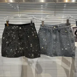 Etekler bahar yaz rhinestone elmas denim slim vücutcon kısa mini etek kadın