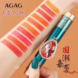 AGAG Magic TenColor Batom One Stick Ten Colors DoubleBarrel Matte Lip Gloss NonFading para Estudantes Mulheres Maquiagem 240111