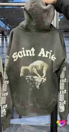 Herrtröjor Sweatshirts Wash Bla Saint Michael Sheep Hoodie Högkvalitativ vintage överdimensionerade tröjor Constionyolq