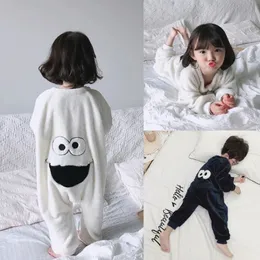 Onesie Kids Baby Boys Girls Pajamas Children Winter Long Sleeve Flannel Animal Sleepwear Cartoon Big Eyes Sleeping Bag Robe 240111