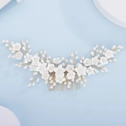 Copricapo da sposa con fiore di perle dorate Copricapo da sposa fatto a mano con pettine per capelli per le donne Accessori per capelli da damigella d'onore vintage Tiara 240110