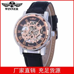 Vinnare Manual Hollow Mechanical Watch Foreign Trade gränsöverskridande män Titta på ett stycke Drop armbandsur235k