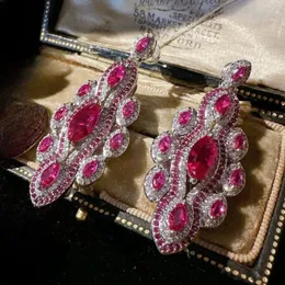 귀걸이 2023 New Fashion Vintage 925 Silver Drop Earrings Sparkling Lab Ruby Earrings Dangle Women Cocktail Party Jewelry