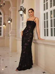 Vestidos casuais mingmingxi ocasião formal maxi apliques pretos para festas de dança longo elegante e bonito vestido feminino